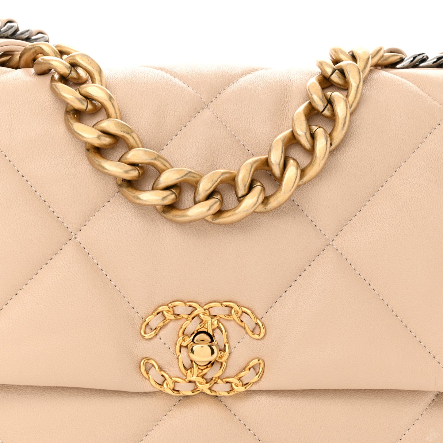Goatskin Quilted Large Chanel 19 Flap Beige