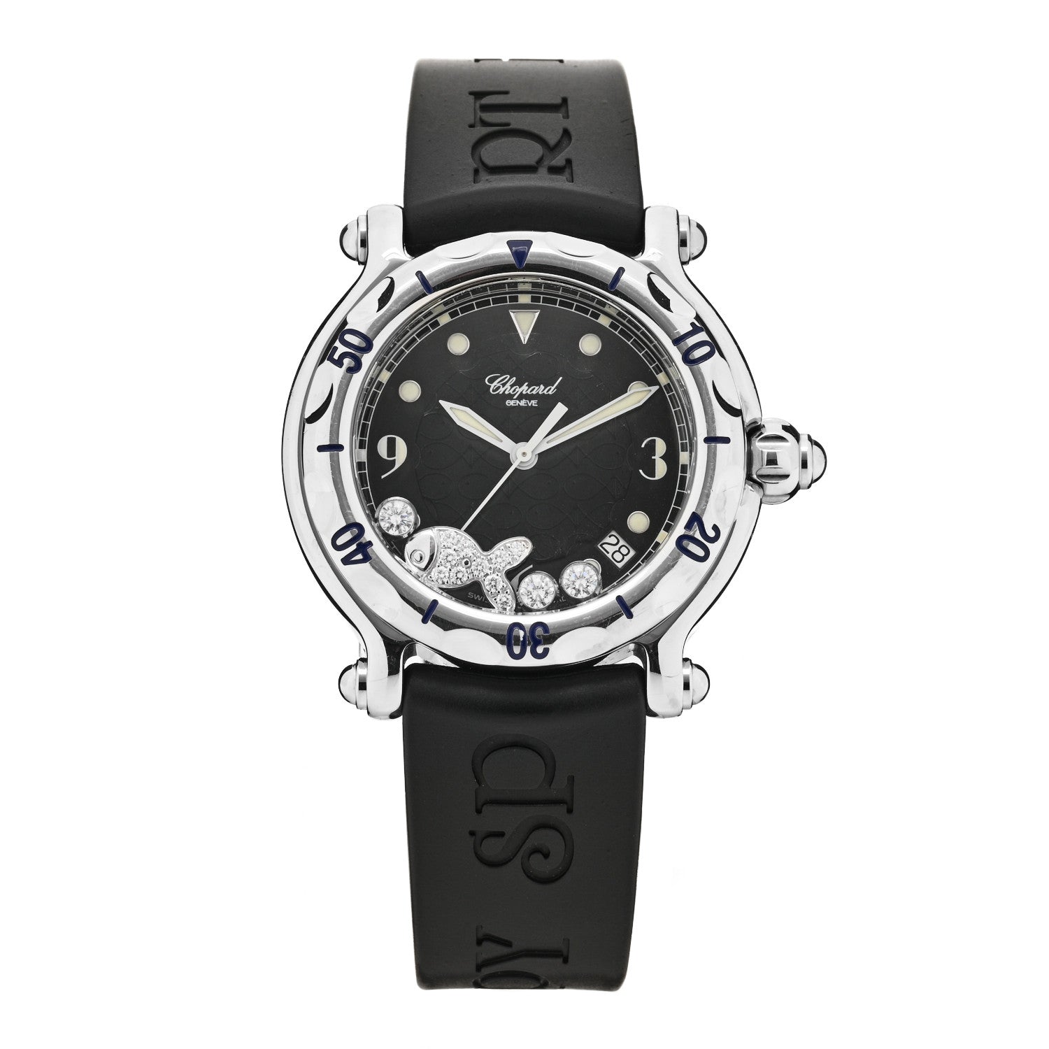 Chopard Stainless Steel Rubber Diamond 38mm Happy Sport Fish Quartz Watch Black 1 of 4