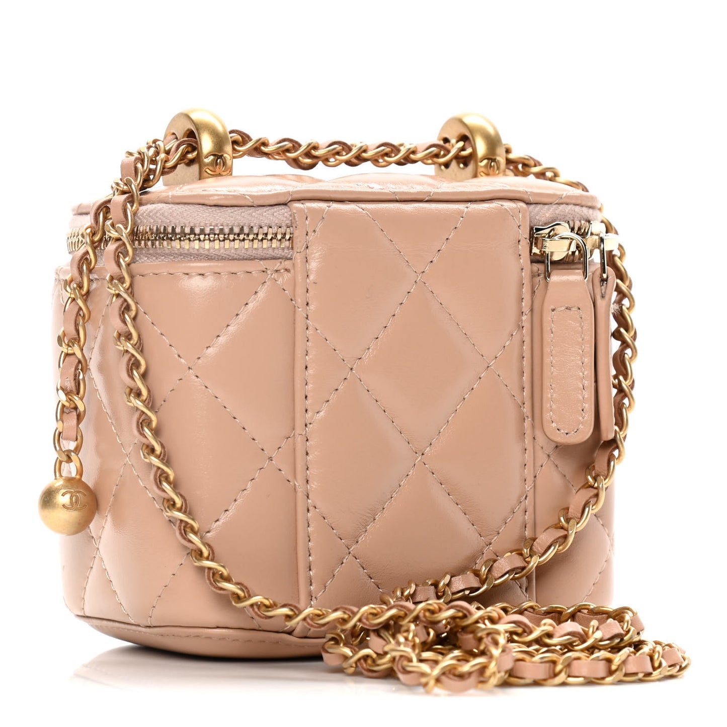 Calfskin Quilted Mini Perfect Fit Vanity Case With Chain Beige