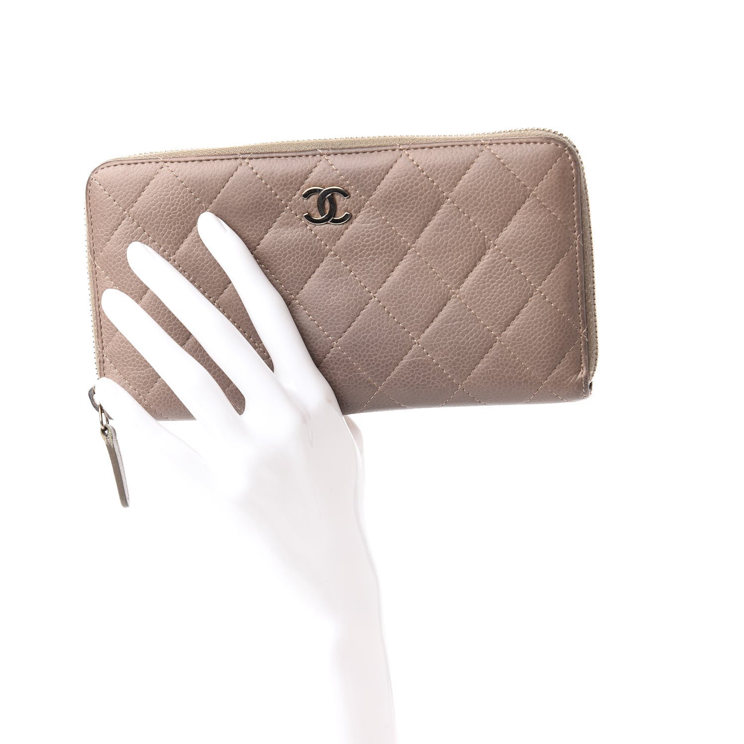 Chanel Caviar Quilted Large Gusset Zip Around Wallet Grey 2 of 12