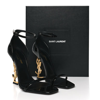 Saint Laurent Patent Calfskin Opyum 110 Sandals 38.5 Black Gold 9 of 9