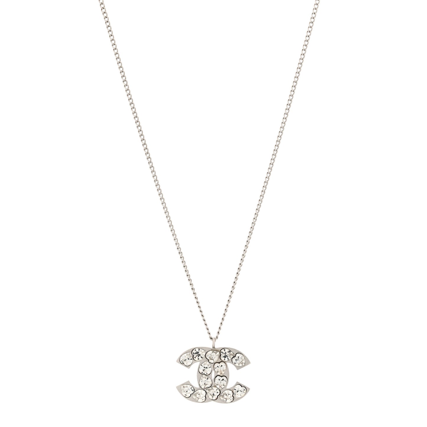 Crystal Heart CC Necklace Silver