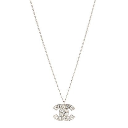 Chanel Crystal Heart CC Necklace Silver 1 of 6