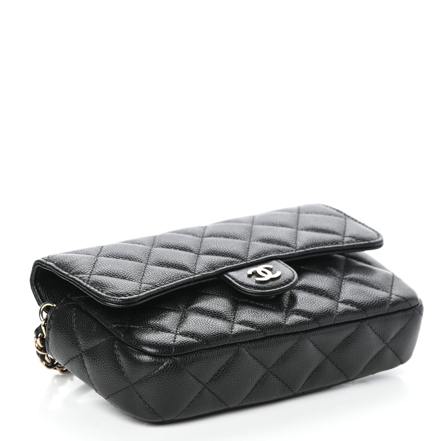 Caviar Quilted Flap Phone Holder With Chain Black