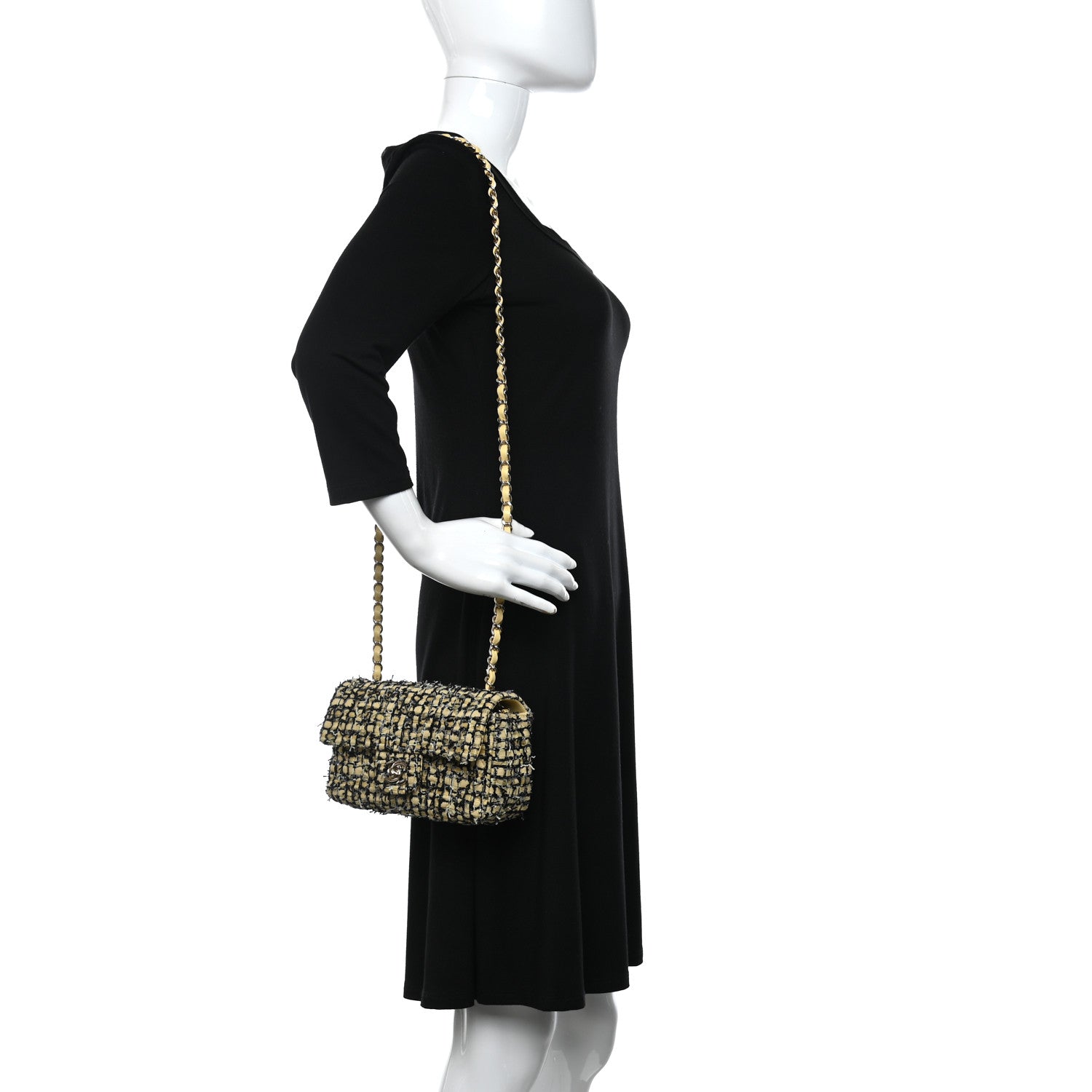 Chanel Tweed Quilted Mini Rectangular Flap Yellow Black 2 of 10
