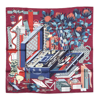 Hermes Silk Les Tresors D Un Artiste Scarf 90 Bordeaux Vert Blue 1 of 2