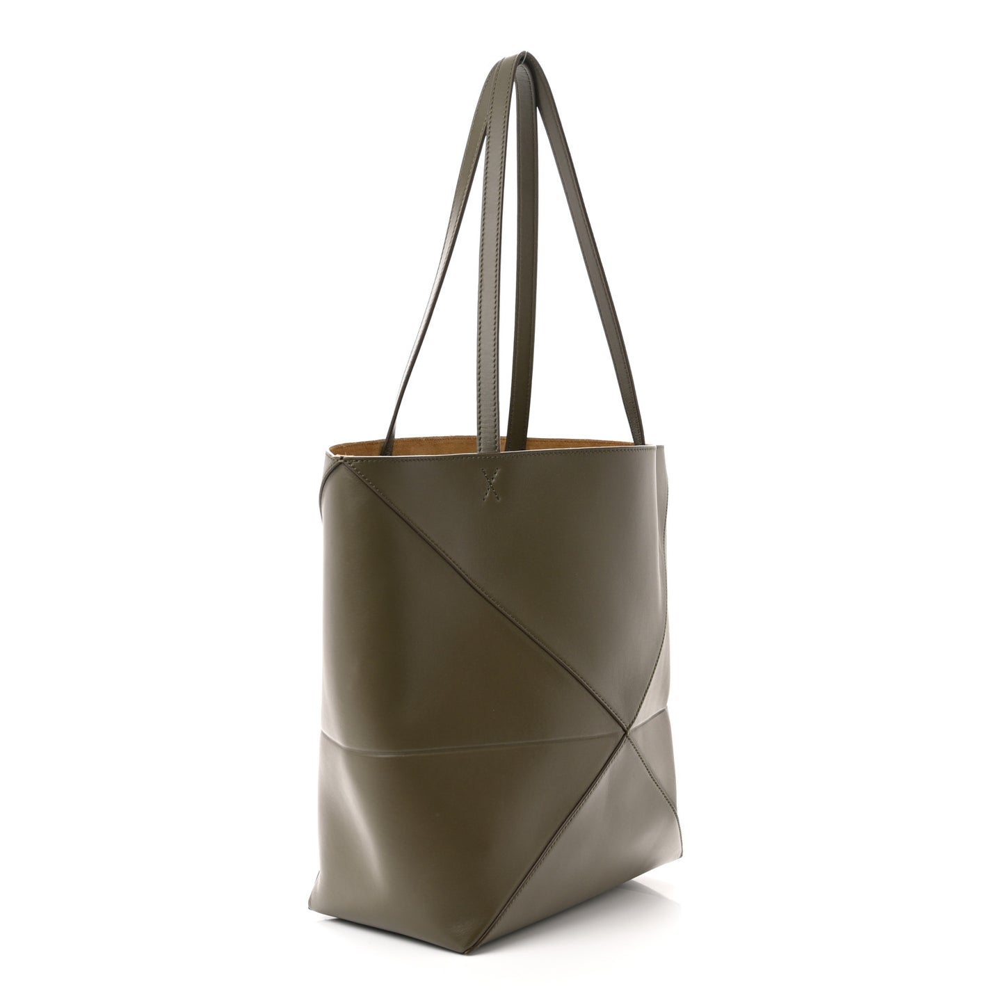 Shiny Calfskin Puzzle Fold Tote Dark Khaki Green