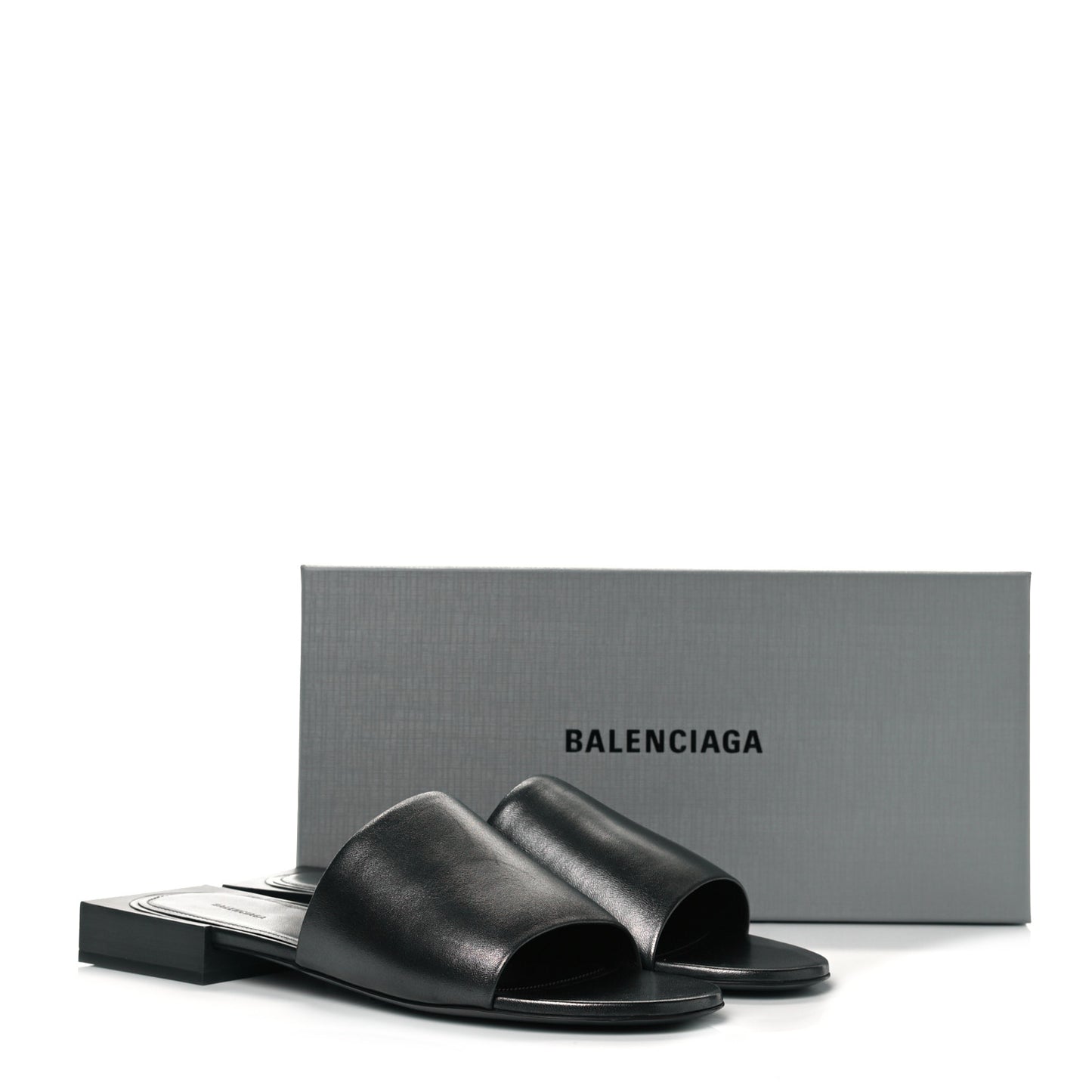 Shiny Smooth Sheepskin Box Flat Sandals 40.5 Black