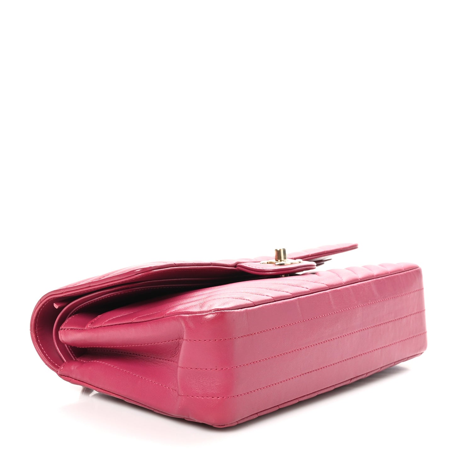 Lambskin Chevron Quilted Medium Double Flap Dark Pink