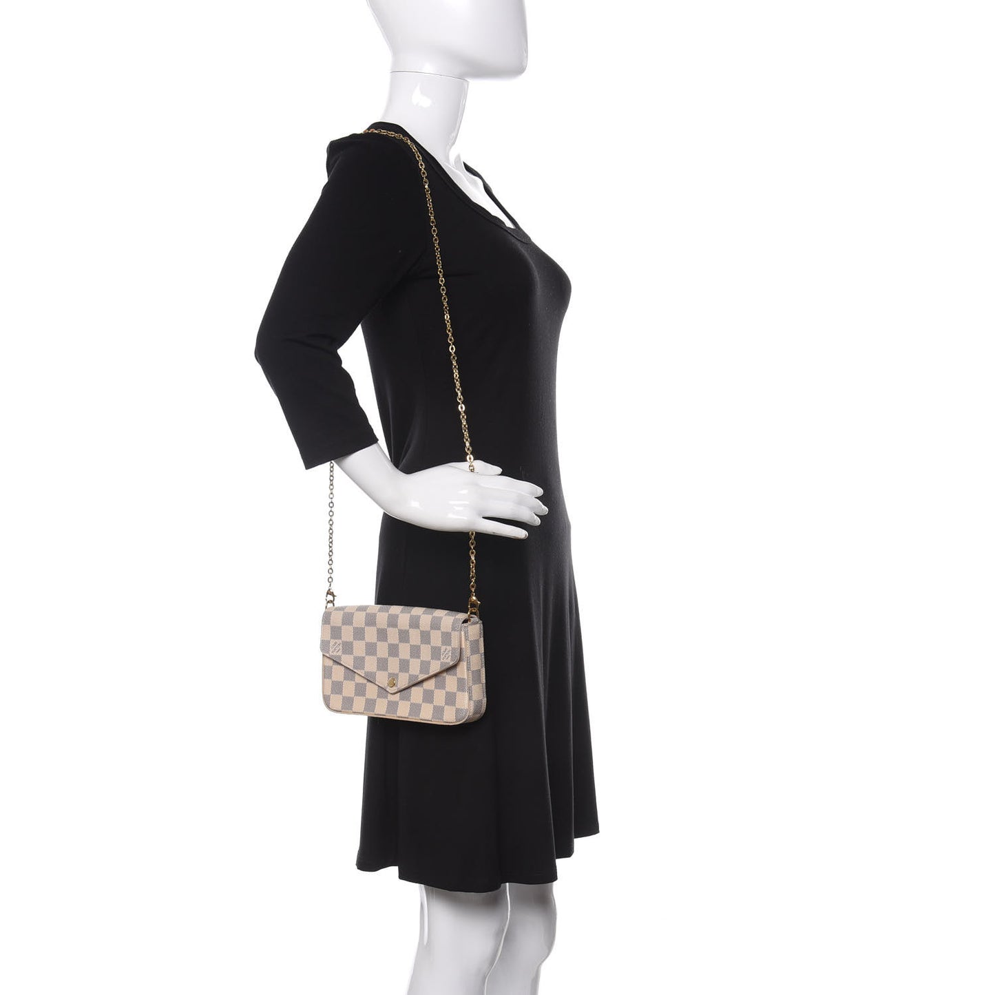 Damier Azur Pochette Felicie Chain Wallet Rose Ballerine