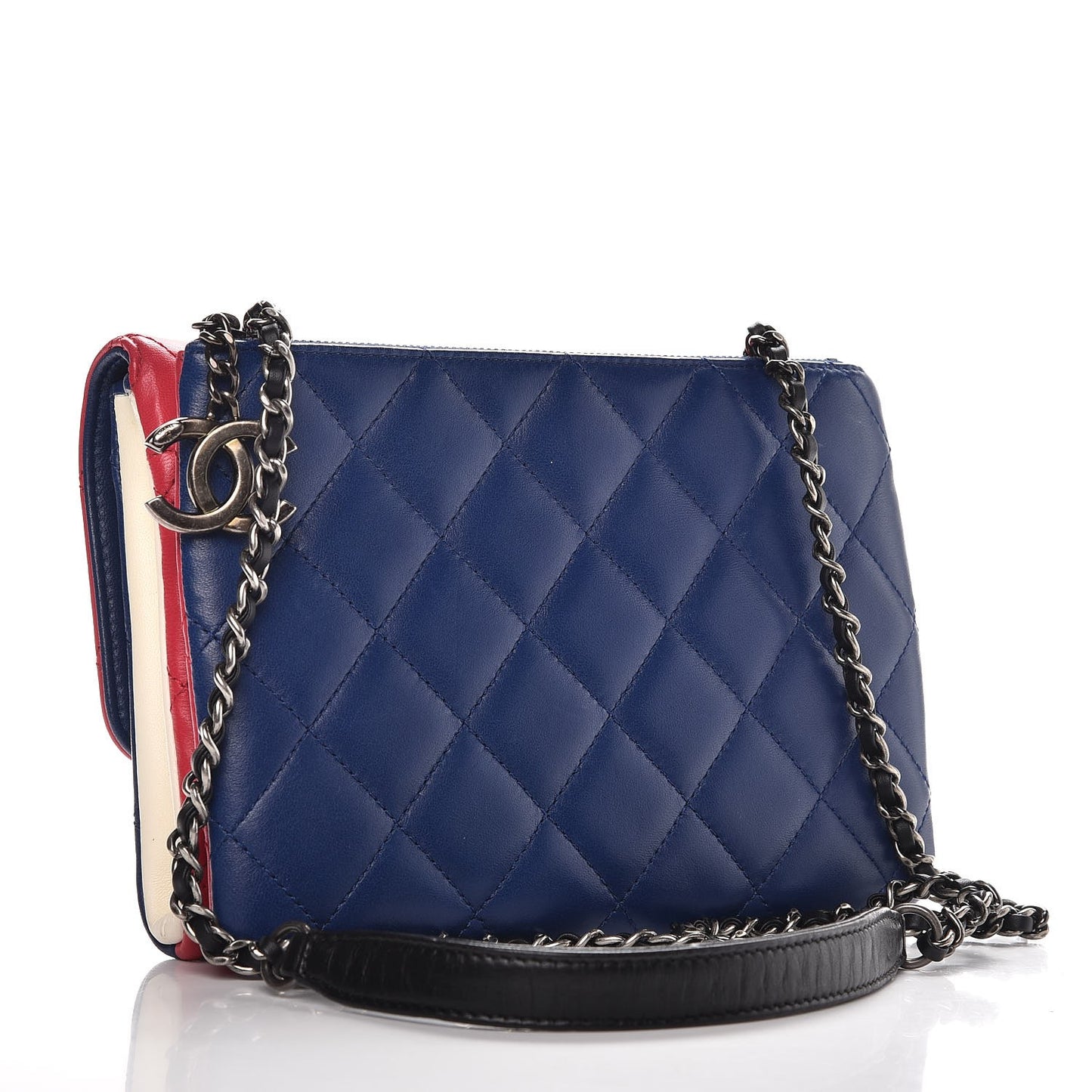 Lambskin Quilted Tri-color Crossbody Bag Dark Pink