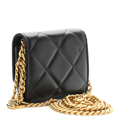 Chanel Lambskin Enamel Quilted Pending CC Card Holder On Chain Black 3 of 11