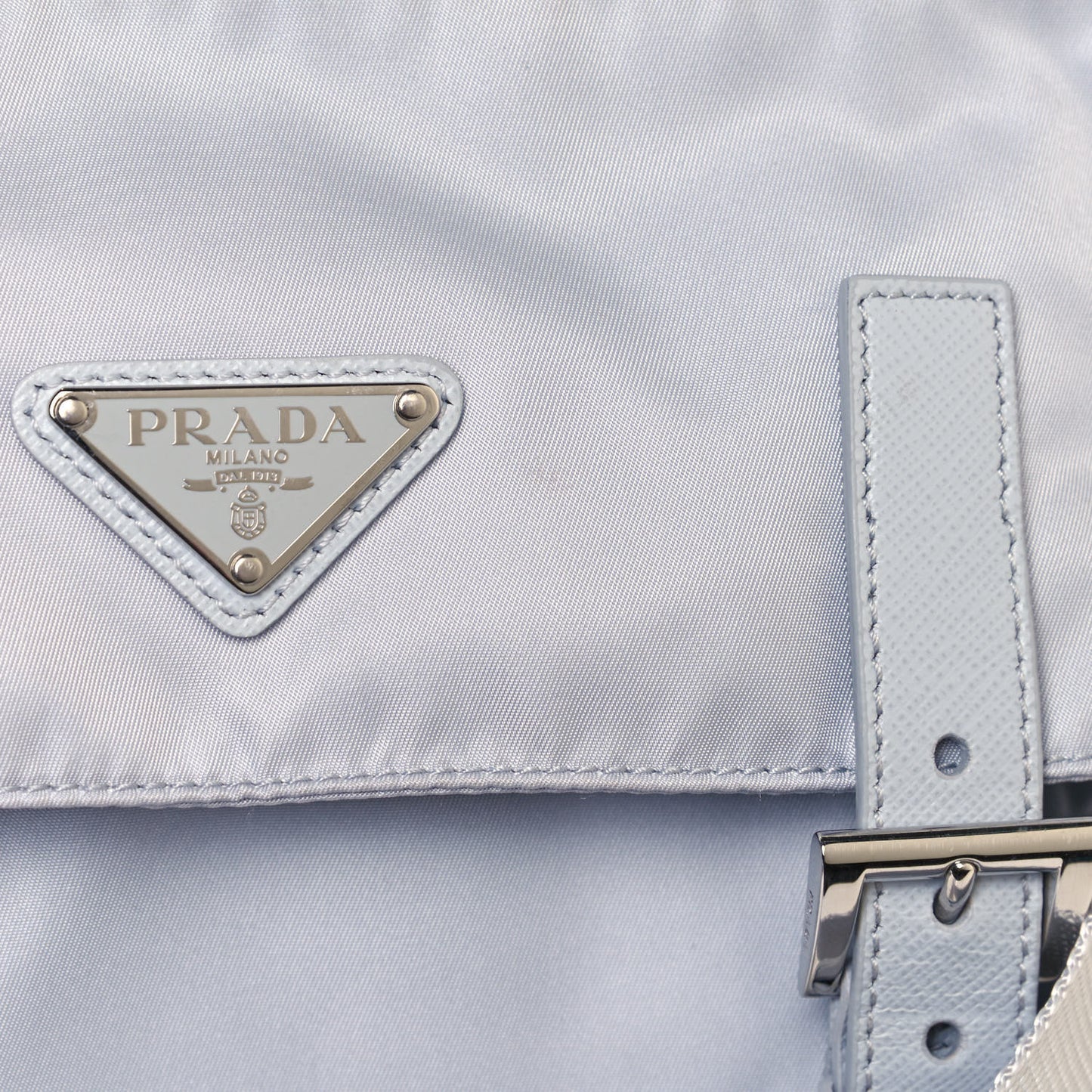 Re-Nylon Vela Saffiano Pocket Double Buckle Messenger Shoulder Bag Fiordaliso