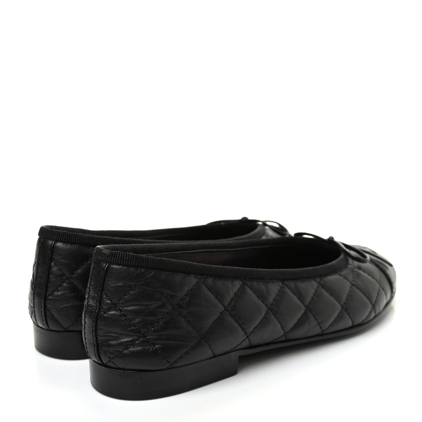 Aged Calfskin Quilted CC Cap Toe Ballerina Flats 36.5 Black