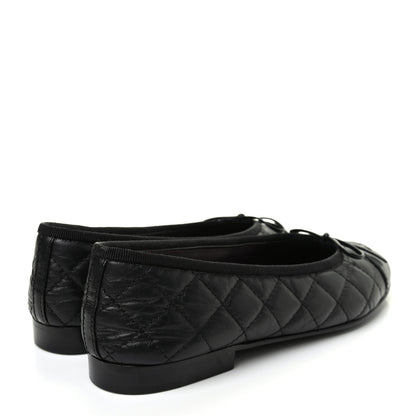 Chanel Aged Calfskin Quilted CC Cap Toe Ballerina Flats 36.5 Black 4 of 9