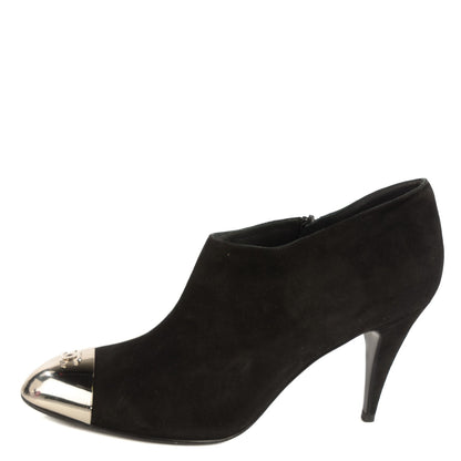 Chanel Suede CC Silver Cap Toe Ankle Boots 41 Black 1 of 7