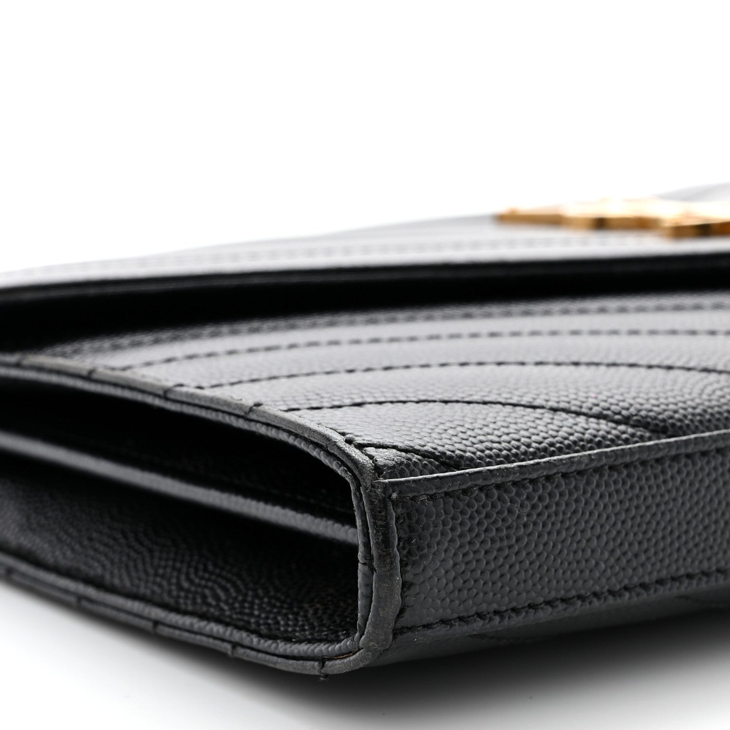 Saint Laurent Grain De Poudre Matelasse Chevron Monogram Chain Wallet Black 9 of 10