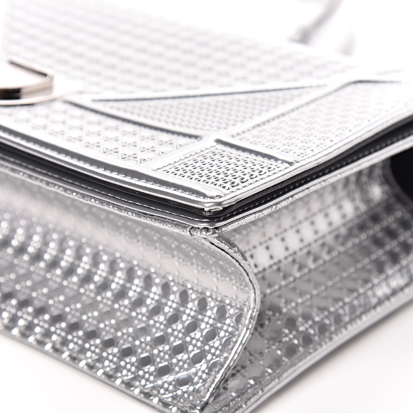 Metallic Patent Micro-Cannage Medium Diorama Flap Bag Silver