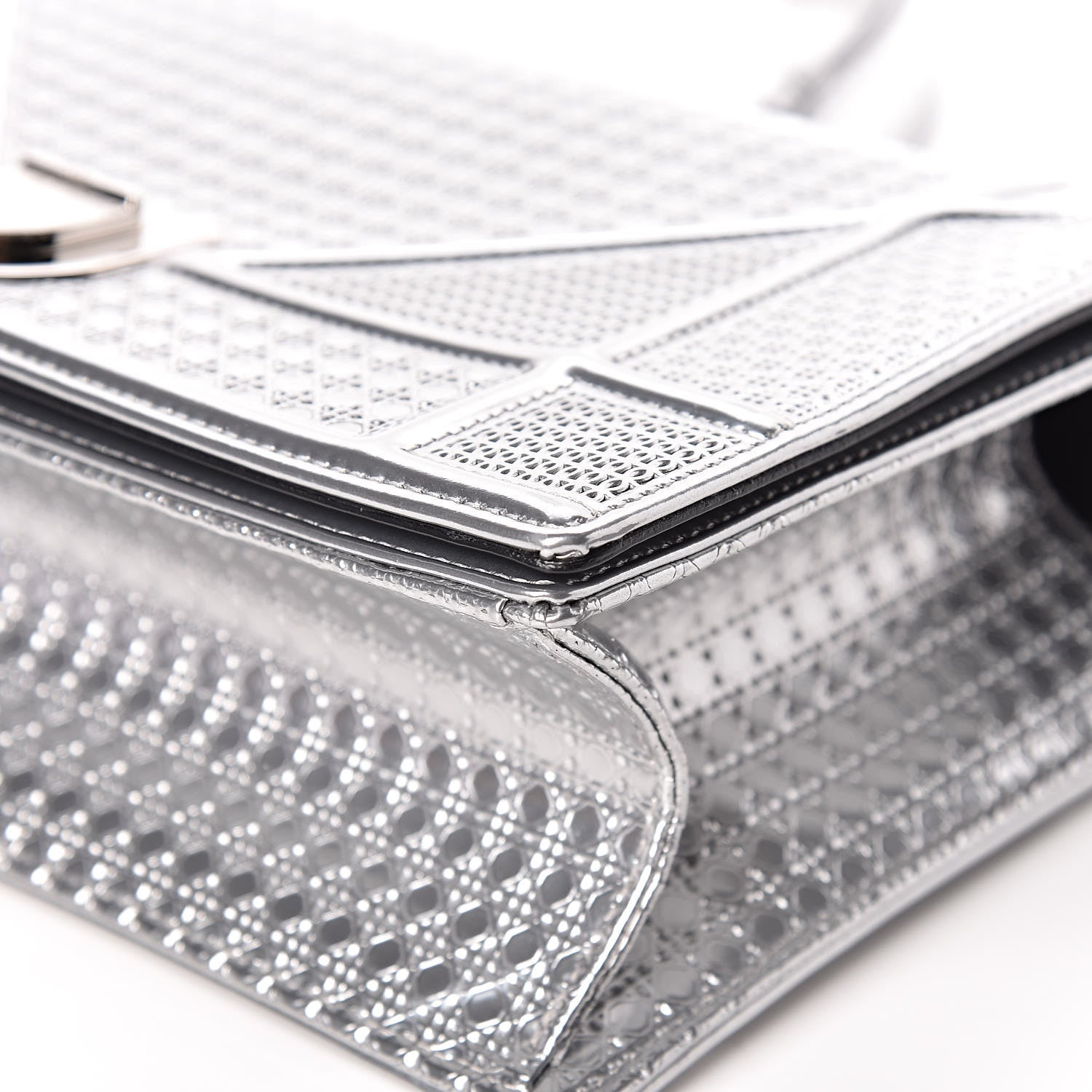 Christian Dior Metallic Patent Micro-Cannage Medium Diorama Flap Bag Silver 11 of 17