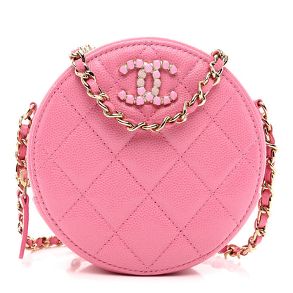 Chanel Caviar Quilted Crystal CC Round Clutch With Chain Pink 1 of 9
