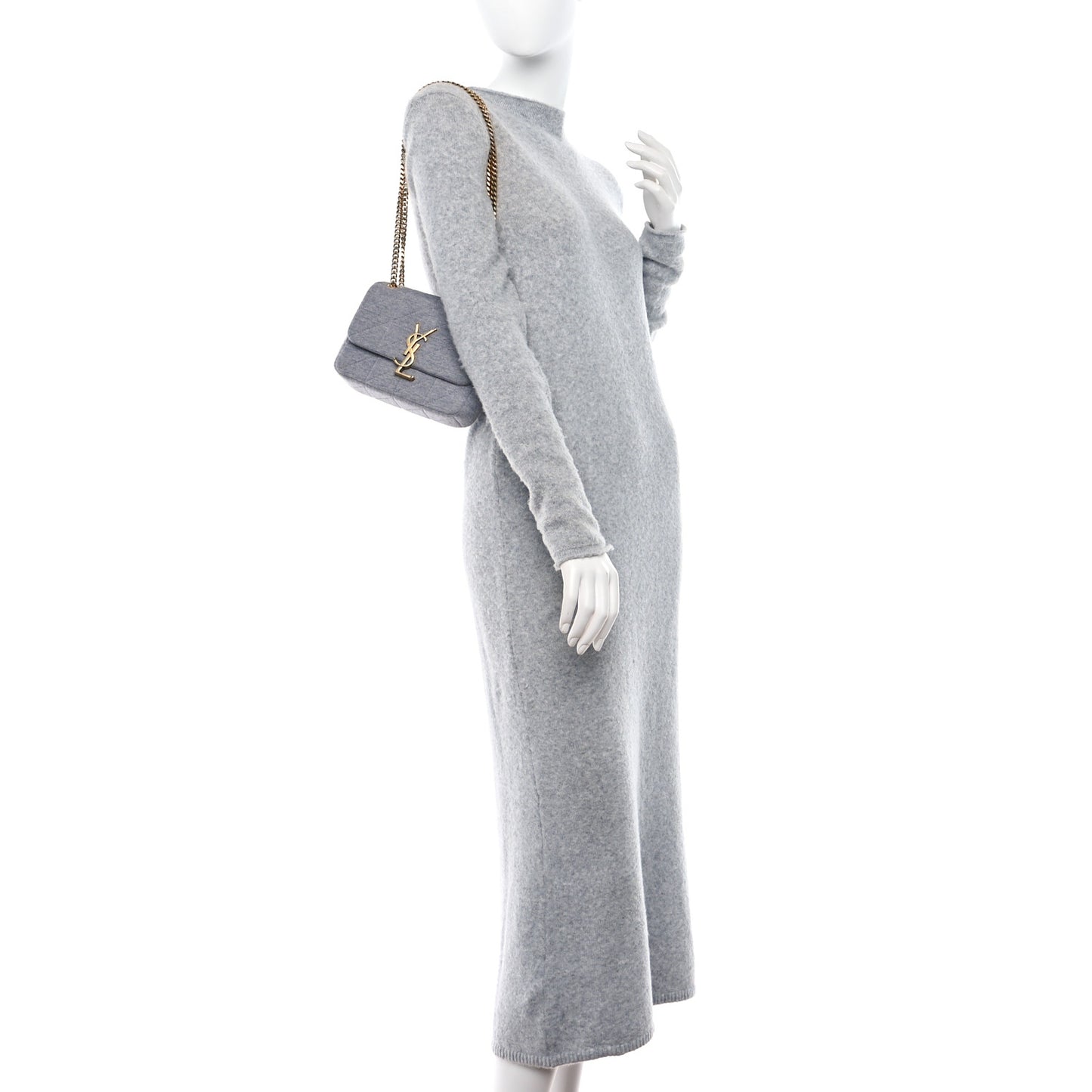 Jersey Wool Patchwork Monogram Mini Jamie Baguette Grigio