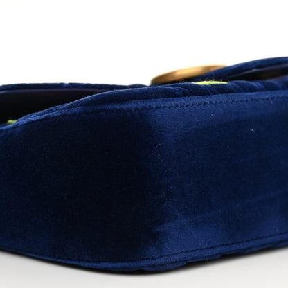 Gucci Velvet Matelasse Deer Embroidered Small GG Marmont Shoulder Bag Cobalt 9 of 12