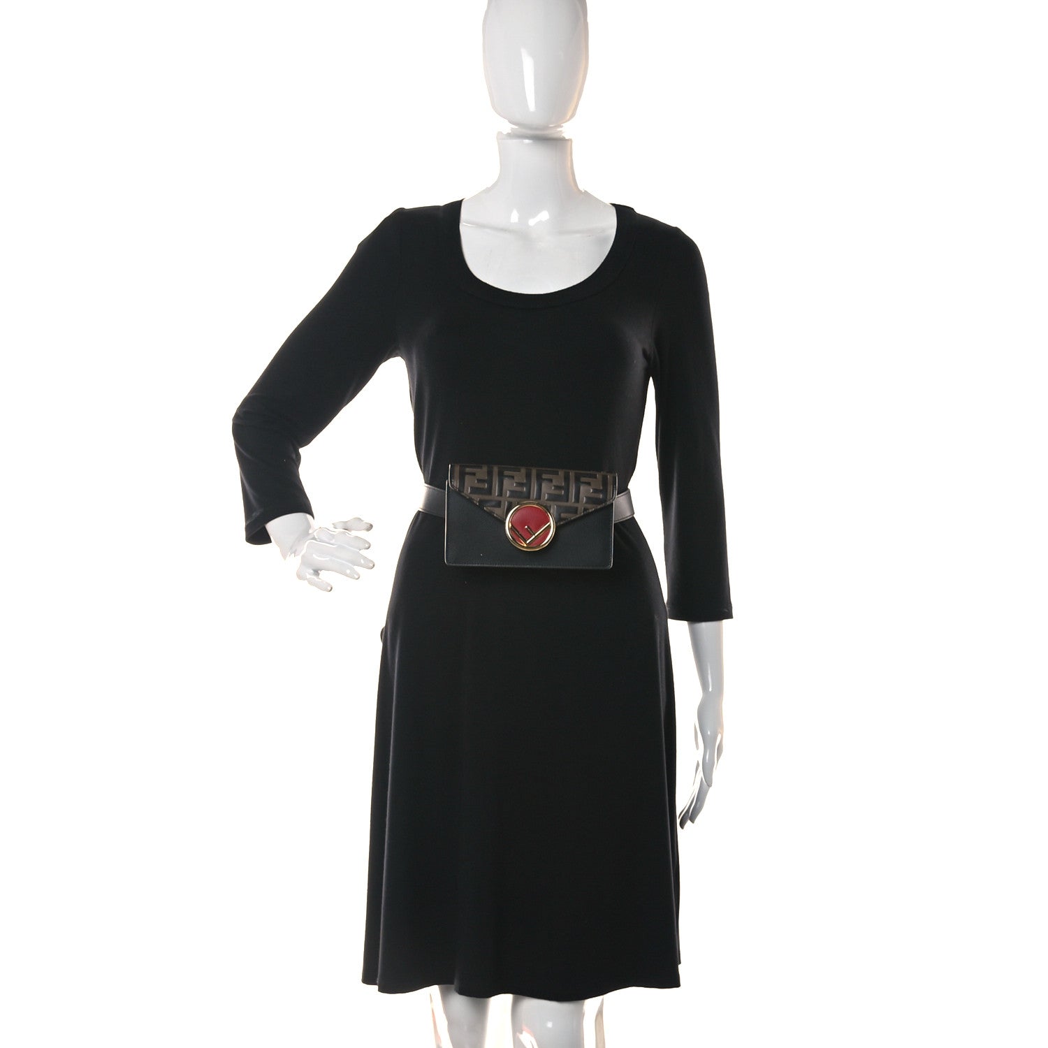 Fendi Vitello Liberty F is Fendi Bi-Color FF 1974 Embossed Envelope Belt Bag Maya Black 2 of 12