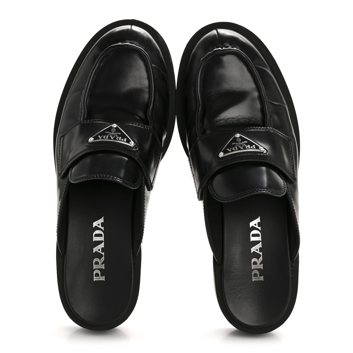 Prada Spazzolato Triangle 40mm Loafer Mules 37.5  Black 2 of 8