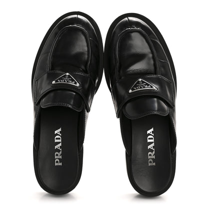 Prada Spazzolato Triangle 40mm Loafer Mules 37.5  Black 2 of 8