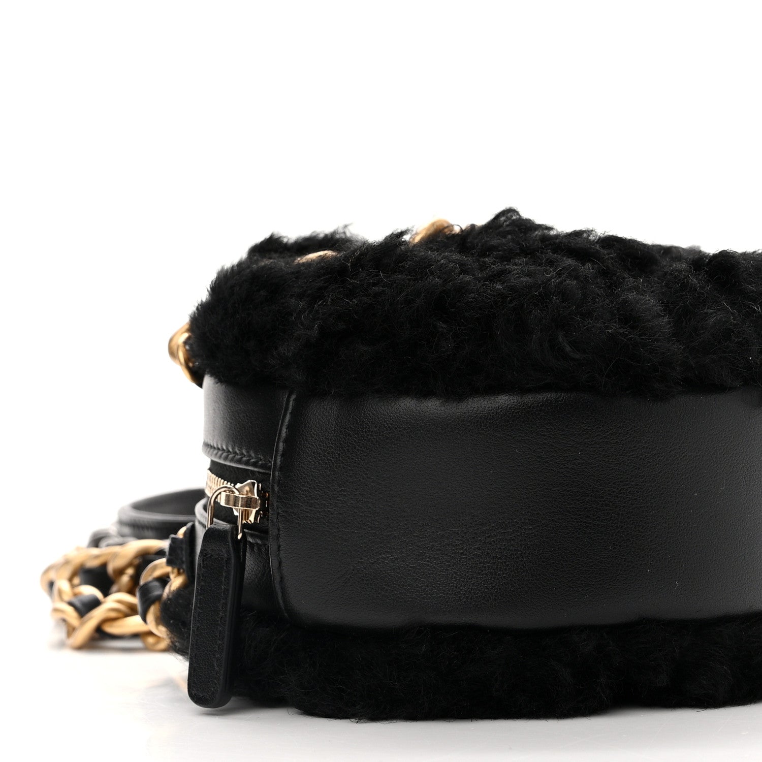 Chanel Shearling Sheepskin Chanel 19 Round Clutch With Chain Black 9 of 10