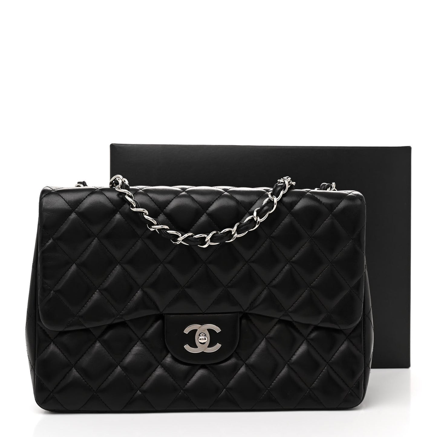 Lambskin Quilted Jumbo Single Flap Black
