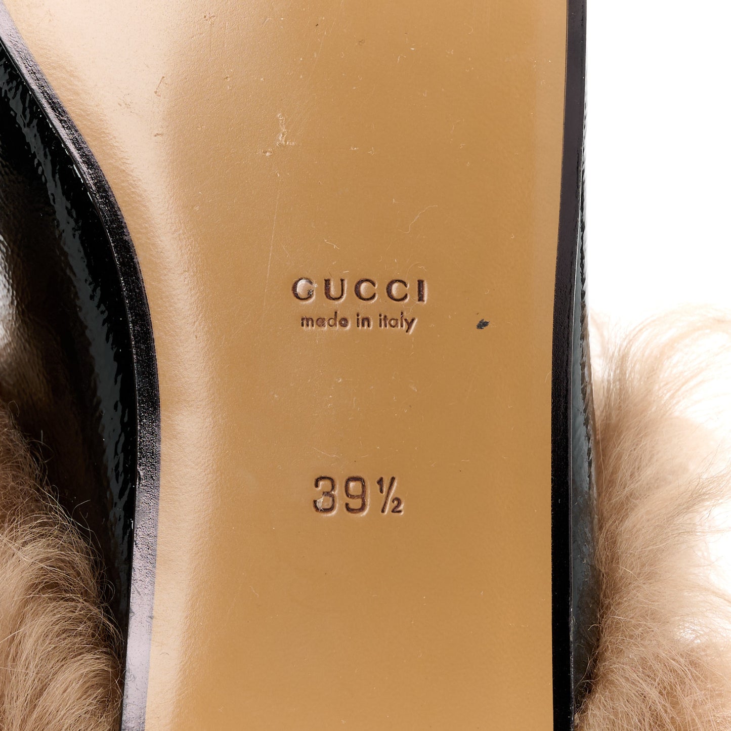 Patent Fur Womens Princetown Slippers 39.5 Black Natural