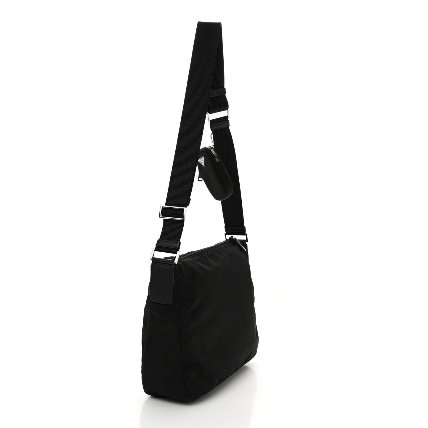 Re-Nylon Vela Saffiano Pocket Double Zip Messenger Bag Black