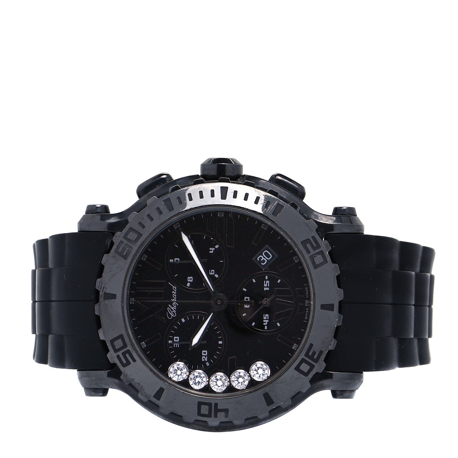 Chopard PVD Stainless Steel Rubber 5 Diamond 42mm Happy Sport Chronograph Quartz Watch Black 2 of 5