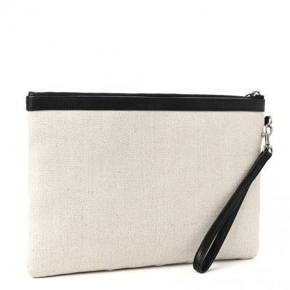 Saint Laurent Linen Canvas Rive Gauche Zipped Pouch Optic White 3 of 8