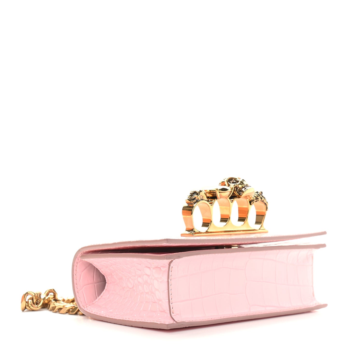 Shiny Crocodile Embossed Jeweled Satchel Pink