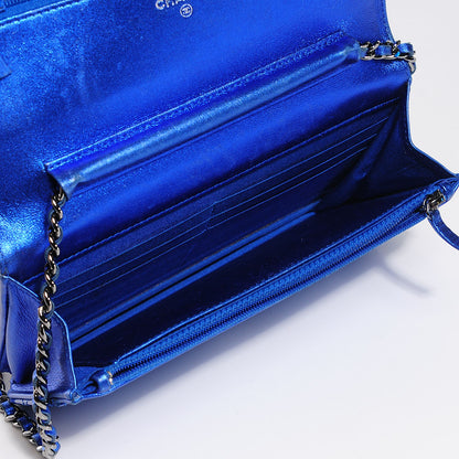 Chanel Patent Calfskin Quilted Boy Wallet On Chain WOC Blue 5 of 8