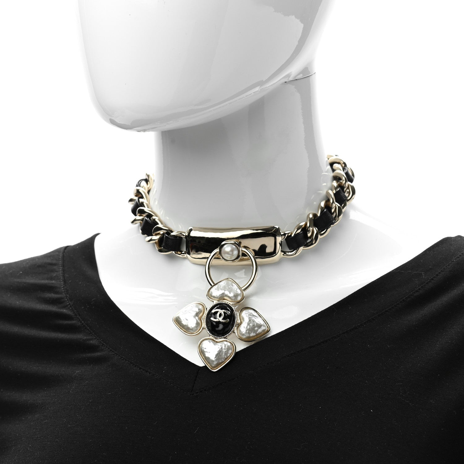 Chanel Lambskin Pearl Resin CC Choker Gold Black 2 of 7