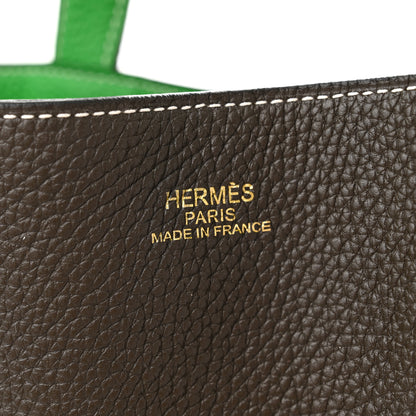 Hermes Taurillon Clemence Double Sens 36 Reversible Tote Vert De Gris Bamboo 10 of 17