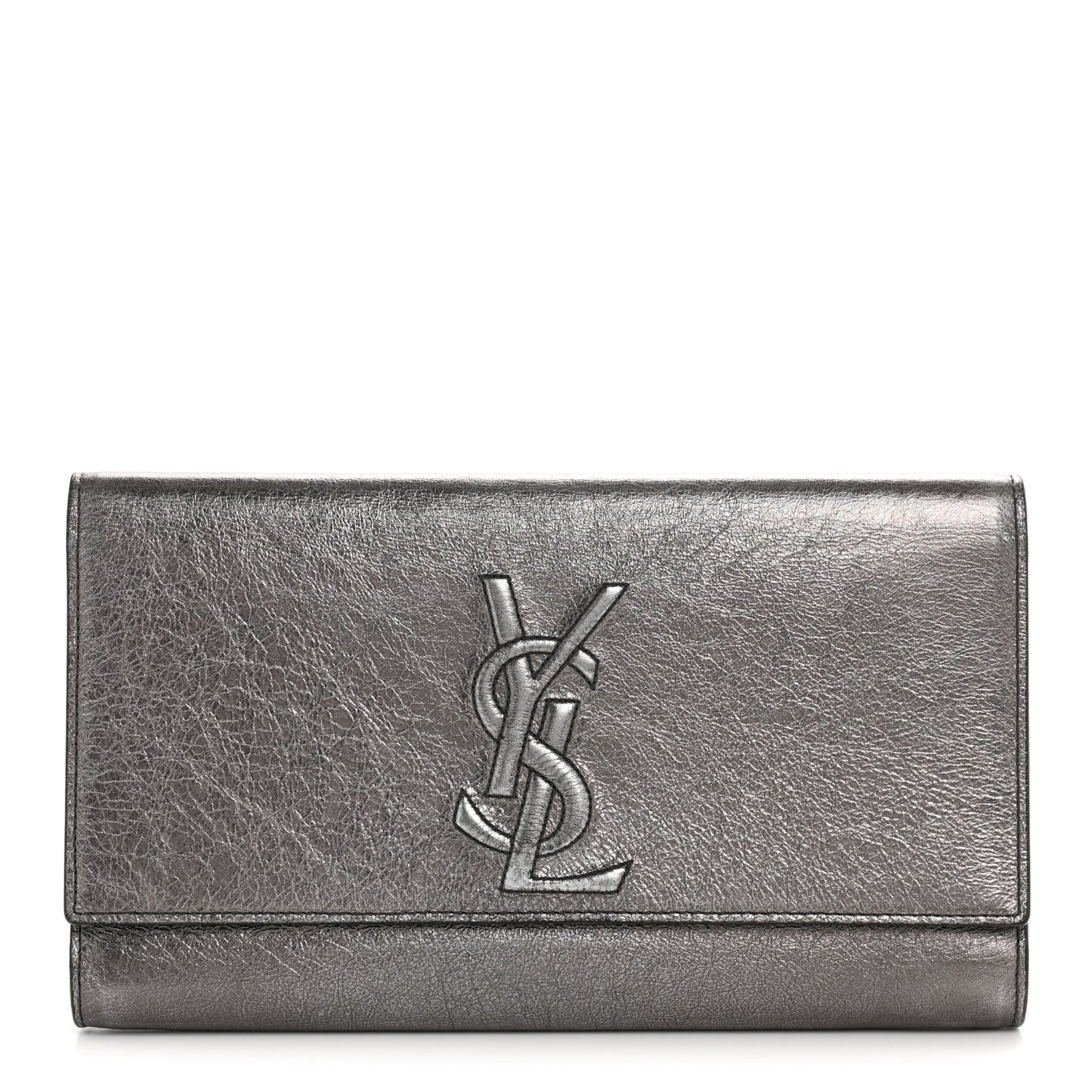 Metallic Calfskin Large Belle De Jour Clutch Dark Silver