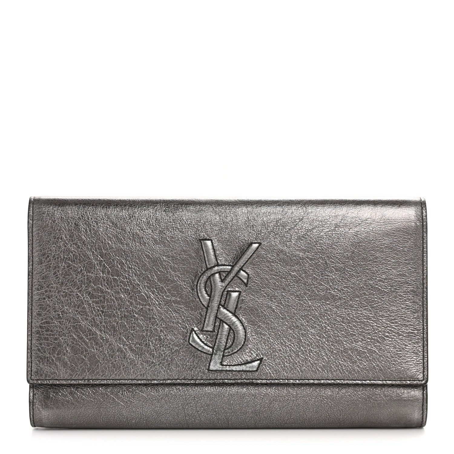 Saint Laurent Metallic Calfskin Large Belle De Jour Clutch Dark Silver 1 of 14