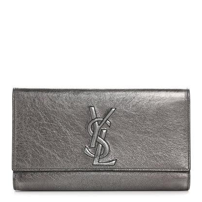 Saint Laurent Metallic Calfskin Large Belle De Jour Clutch Dark Silver 1 of 14