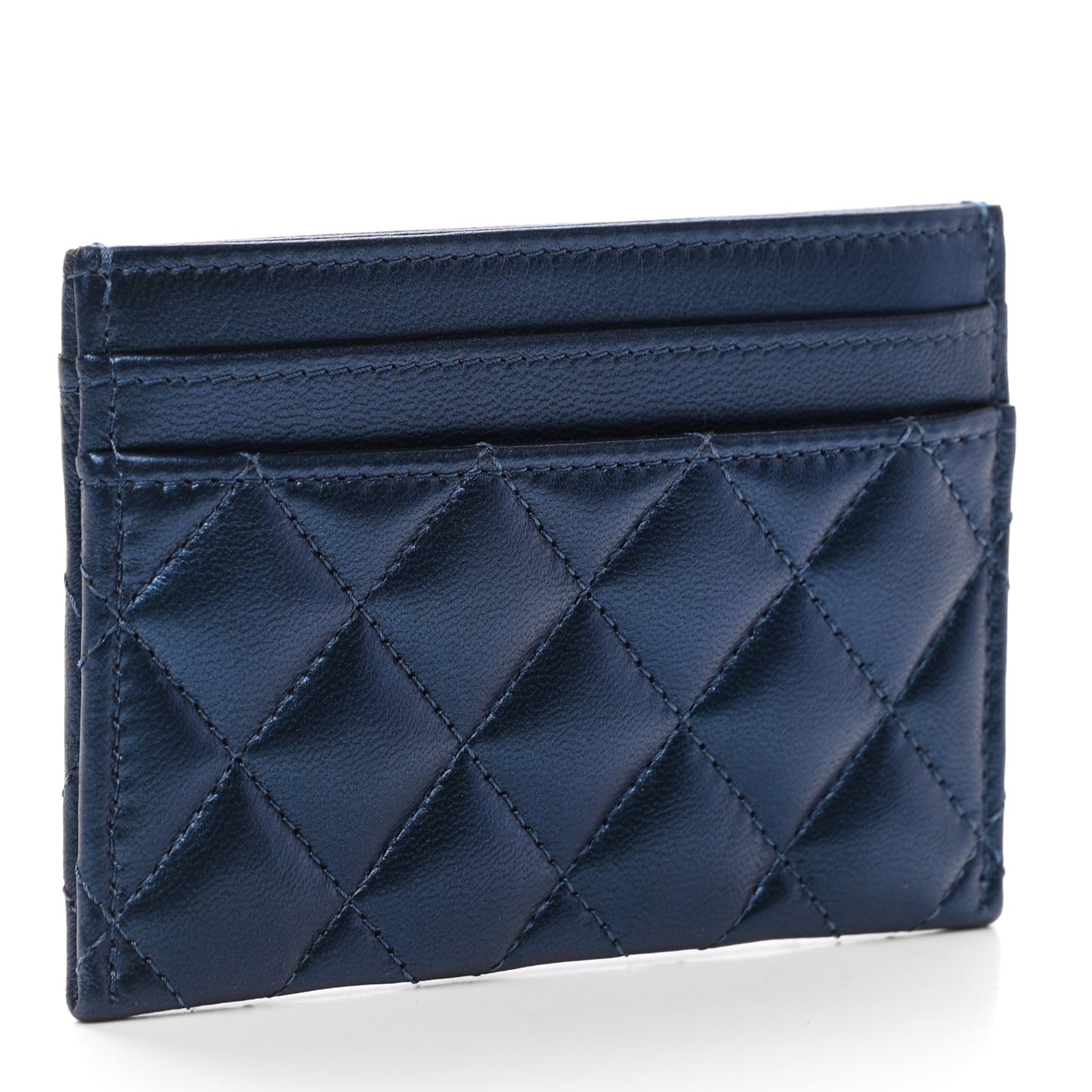 Metallic Lambskin Quilted Boy Card Holder Blue