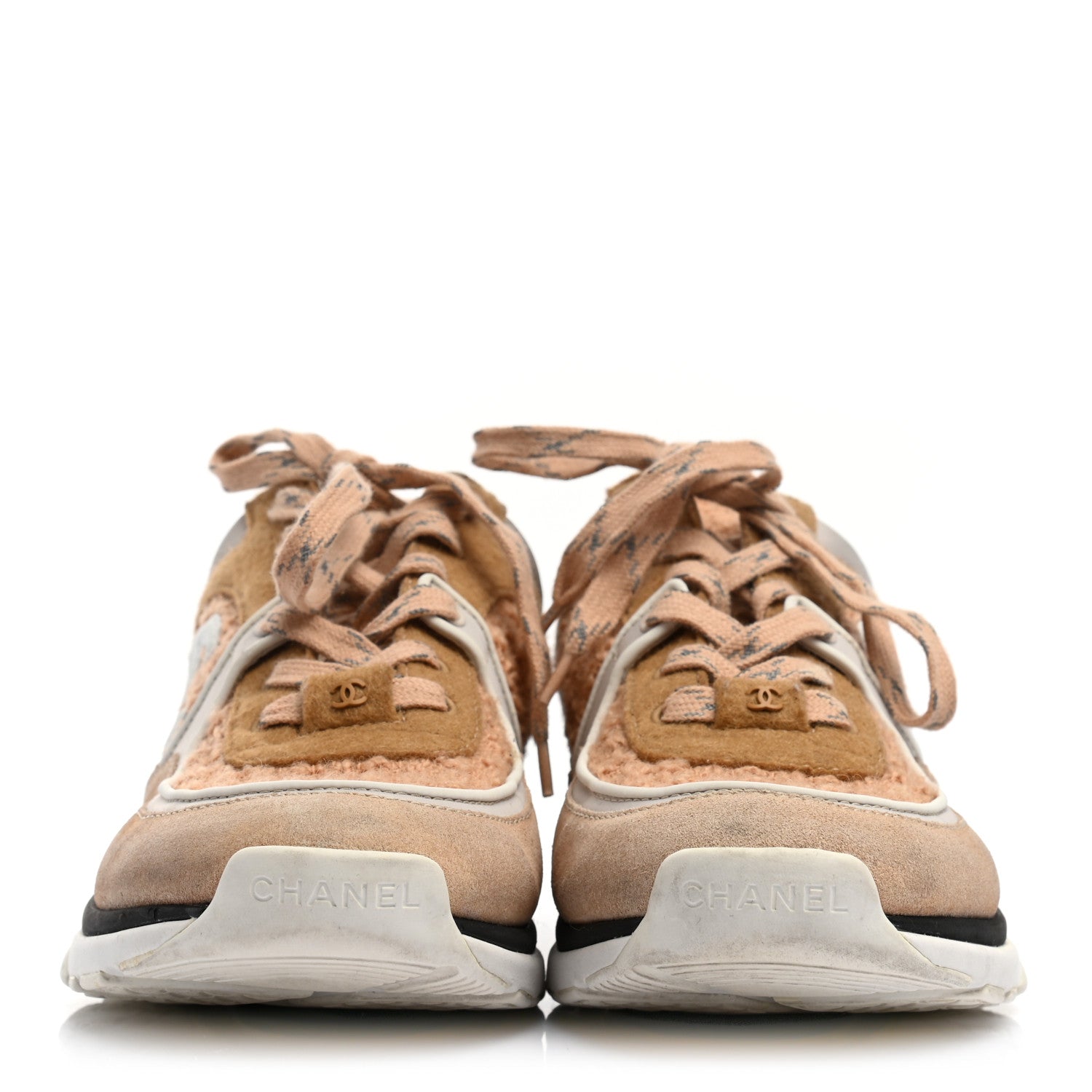 Chanel Suede Tweed Felt CC Sneakers 39 Beige 2 of 7