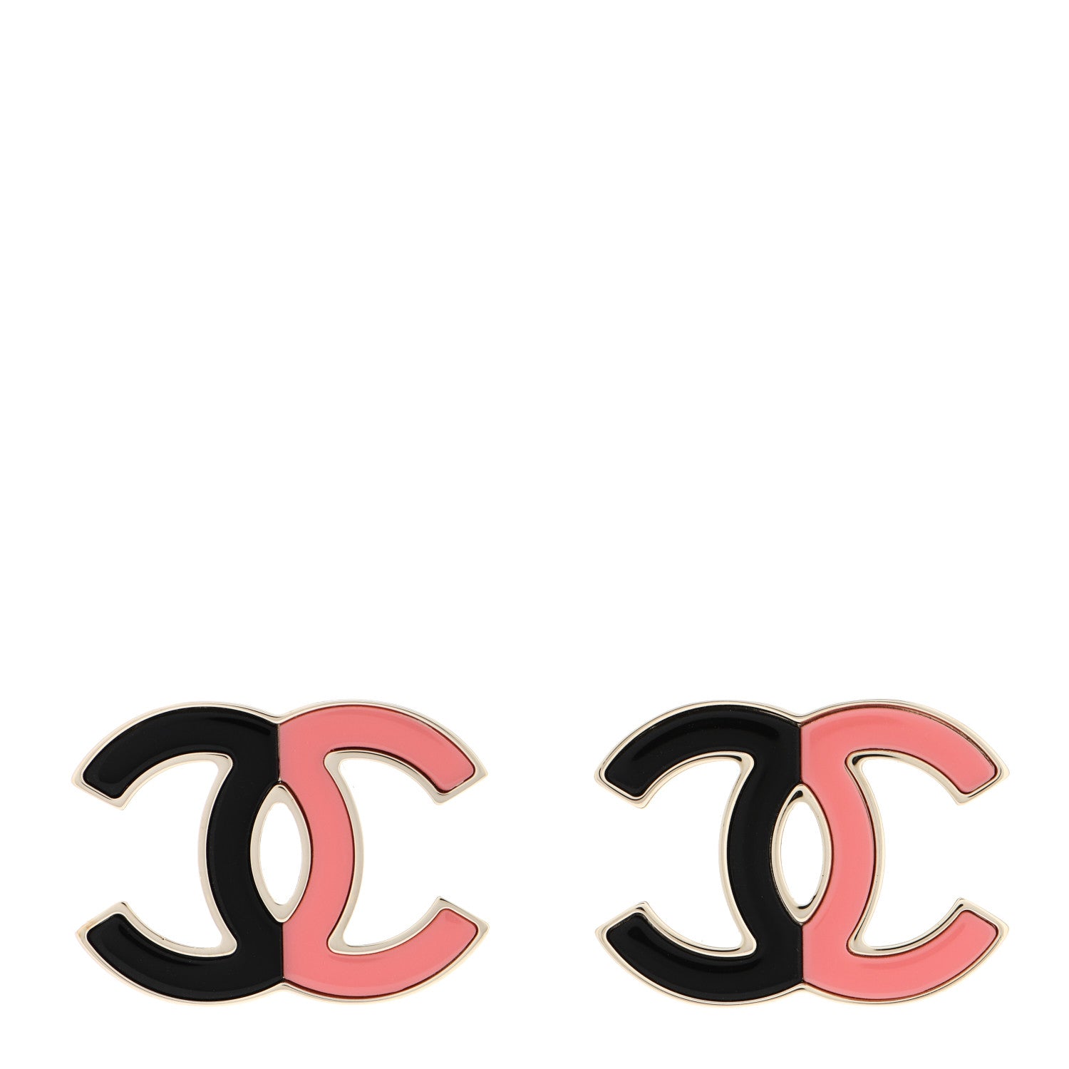 Chanel Enamel CC Earrings Gold Black Pink 1 of 5