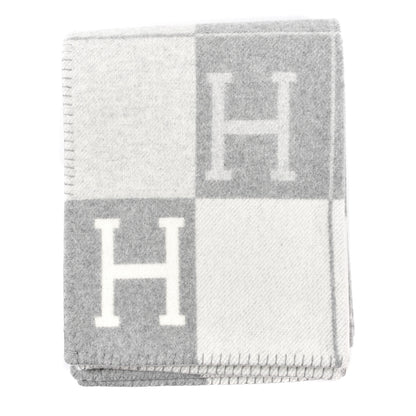 Hermes Wool Cashmere Avalon III Blanket Ecru Gris Clair 1 of 3