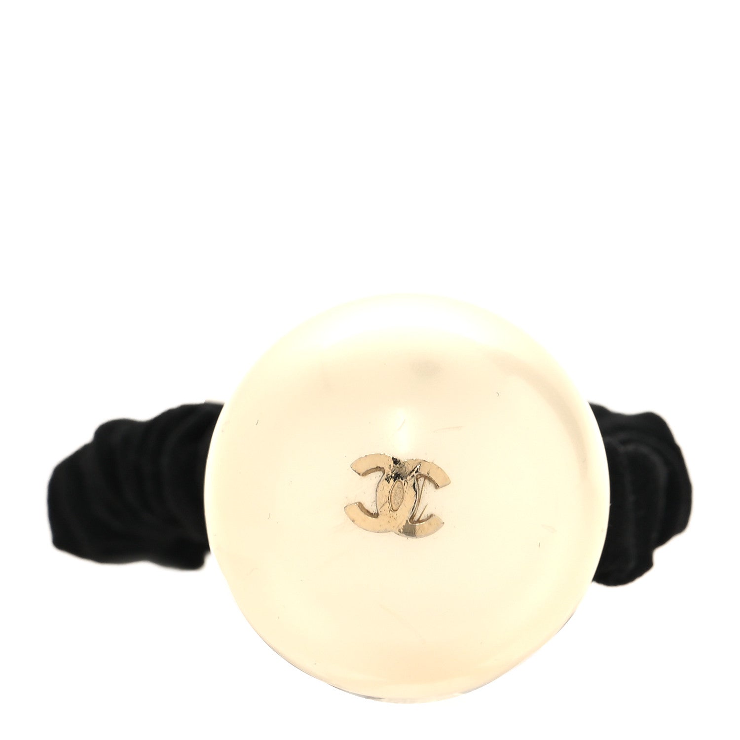 Chanel Pearl CC Hair Tie Black Gold Pearly White 1 of 4