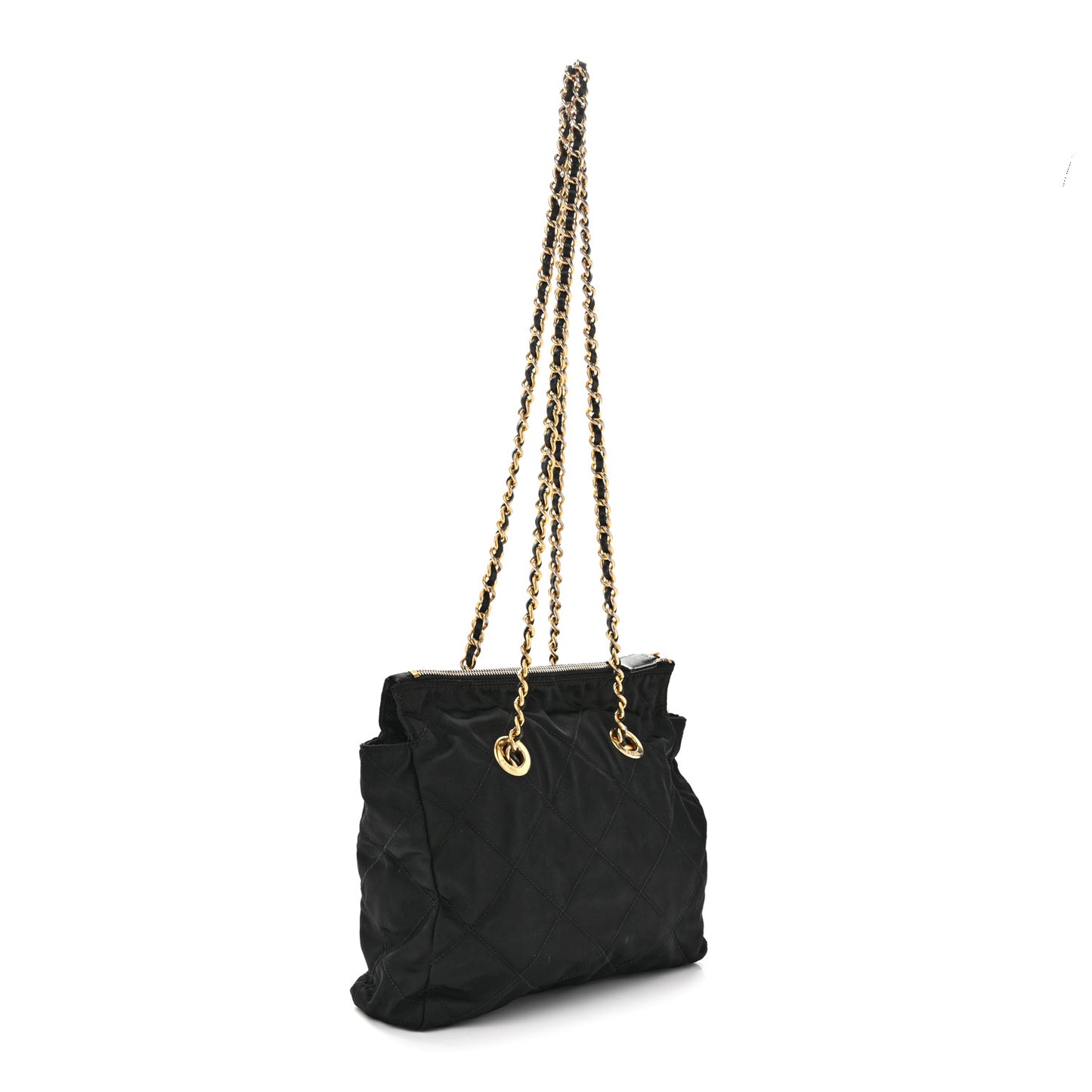 Nylon Tessuto Impuntu Quilted Flap Shoulder Bag Black