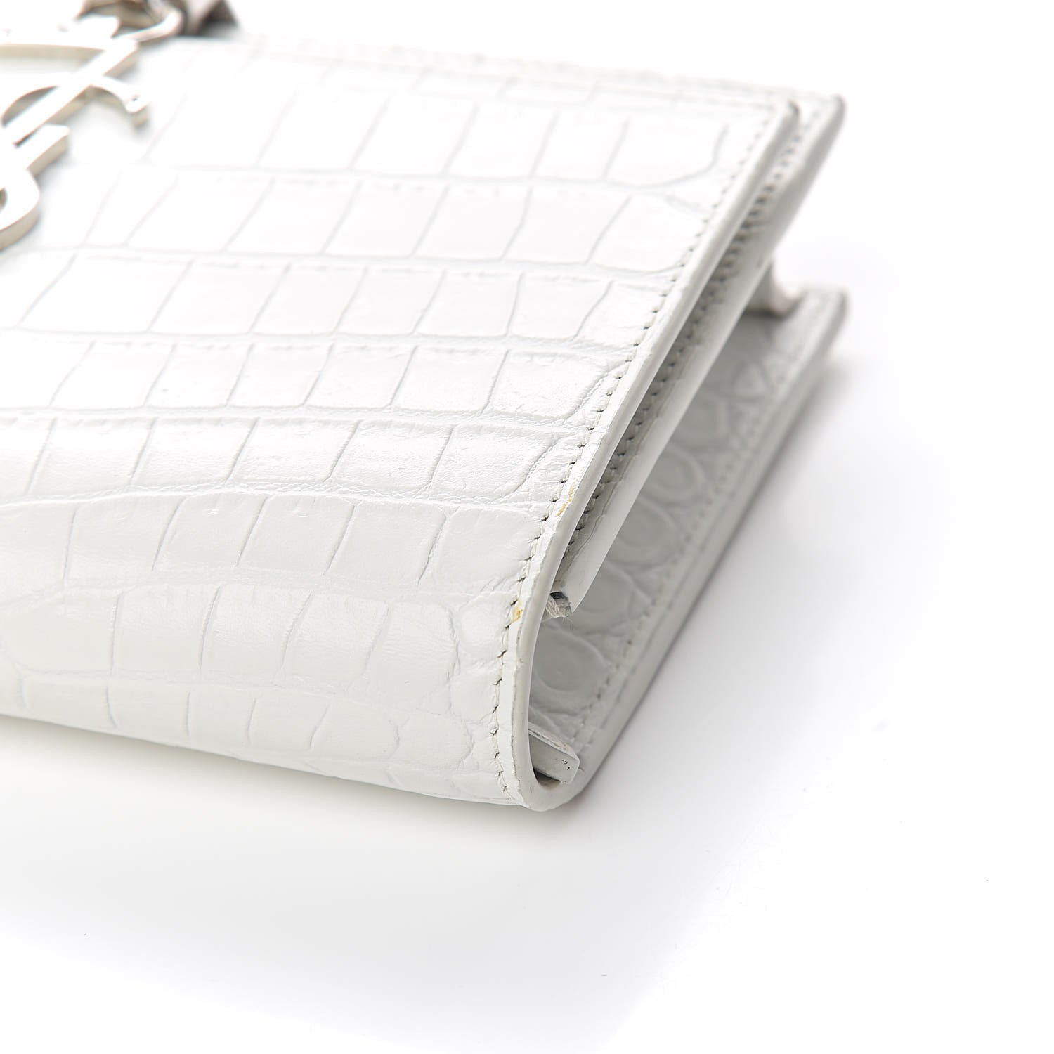 Saint Laurent Calfskin Crocodile Embossed Kate Monogram Tassel Chain Wallet Cremasoft 10 of 13