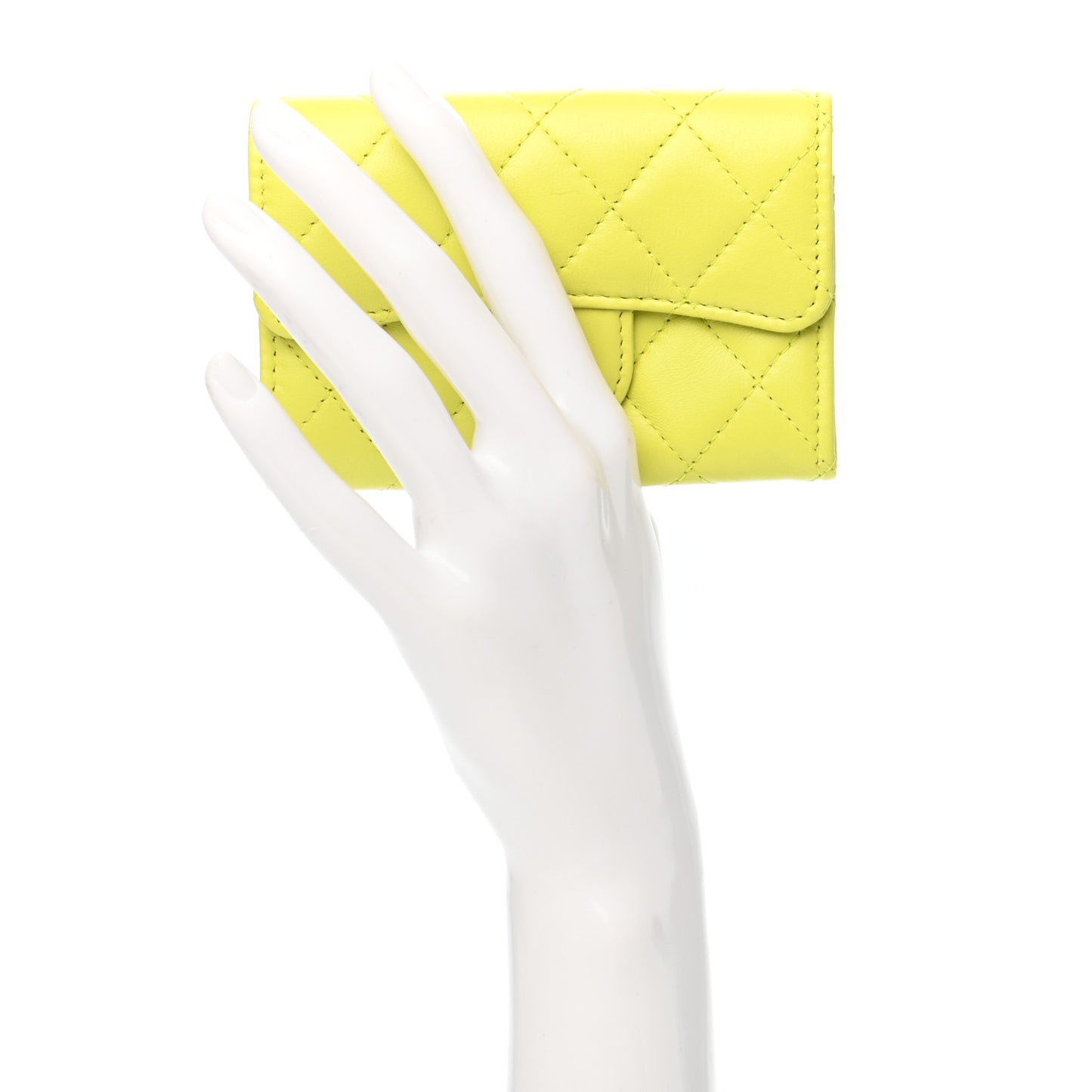 Lambskin Quilted Flap Card Holder Wallet Yellow